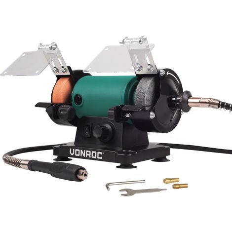 VONROC Esmeriladora doble - Amoladora de banco - 150W – 75mm con eje flexible