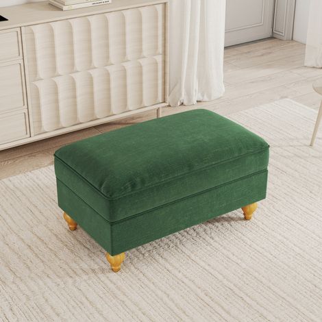 Tabouret Windsor en chenille vert – tabouret de bar ou salle à manger design scandinave, bois massif, hauteur 45 cm (1/4)