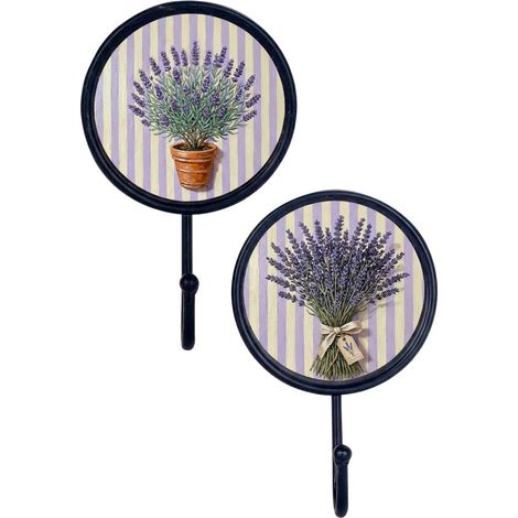 Ganchos de pared de lavanda con rayas lila 17 cm, set de 2 (1/5)