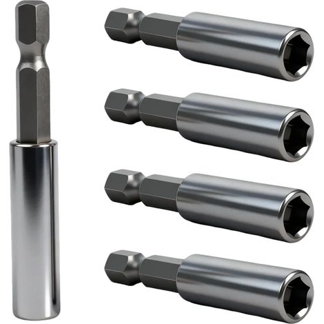 5 Pcs Magnetic Bit Holder, 1/4 Inch Stainless Steel Magnetic Extension for Screwdriver Bits, for Cordless Screwdriver, Drill, Workshop, DIY (60mm) (1/5)
