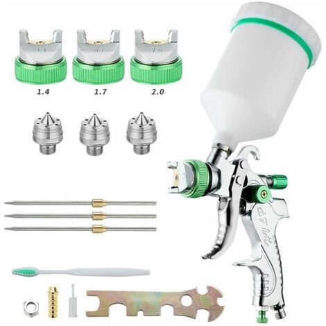Professionnel Pistolet à Peinture Haute Pression Kit Pistolet à Pulvérisation d'Air Pistolet a Peinture Pneumatique à Alimentation par Gravité HVLP 600CC 1.4MM/1.7MM/2.0MM 3 Taille Buses (1/4)