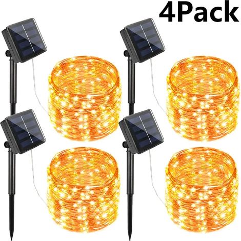 Guirlande lumineuse solaire LED (4 pièces) - 12 m, 100 LED - 4 x Blanc chaud - Étanche - Décoration pour Noël, fêtes et jardin (1/5)
