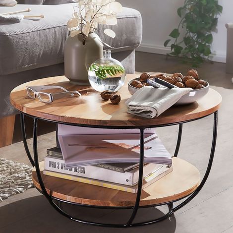 Table basse double plateau 60x34,5 cm en acacia et acier (1/4)