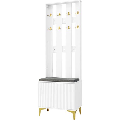 Set ingresso con scarpiera, panca imbottita e appendiabiti a parete bianco MODENUIT (1/5)