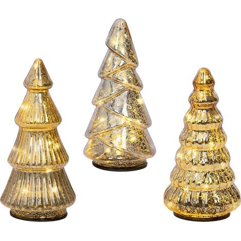 Árbol de vidrio con micro led, luz fija cálida, uso interior, a pilas, 10 leds, 3 uds
