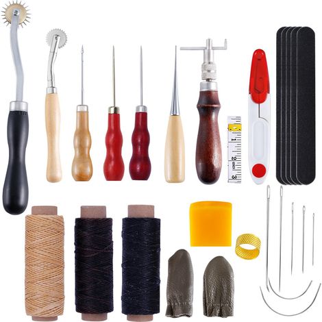 Kit d'outils pour l'artisanat du cuir Ensemble d'outils pour la couture manuelle, la perforation et la sculpture de la selle Accessoires pour le cordonnier, la réparation de la toile et le bricolage