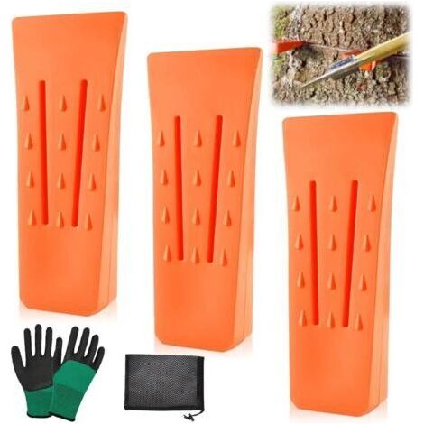 NALOOKAMIC 3 Pièces Coins D'abattage, Cales Forestières Plastique 6 Pouces Cales pour tronçonneuses à tronçon à Impact Élevé Outils D'abattage à Pointes avec Gant pour Couper l'arbre, Tronçonneuse