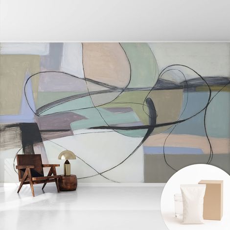Papier peint intissé décoratif pour chambre et salon Design moderne à poser facilement - Colle incluse gratuite Lignes pastel 416x254 cm (1/5)