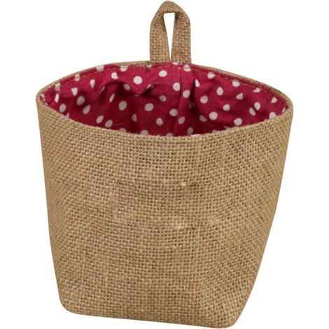 Sac de rangement suspendu en jute rouge à rayures, petit panier respirant (1/5)