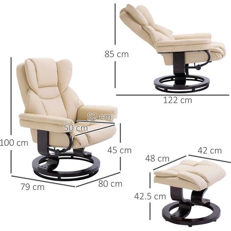 Fauteuil relax avec pouf, fauteuil TV pivotant inclinable, chaise lounge en simili cuir crème pour salon et chambre, siège de détente réglable, ensemble 2 pièces (1/4)