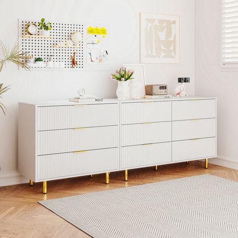 Ensemble buffet modulable à 9 tiroirs, design moderne, meuble de rangement, blanc et doré - H 72/L 200/P 40 cm (1/5)