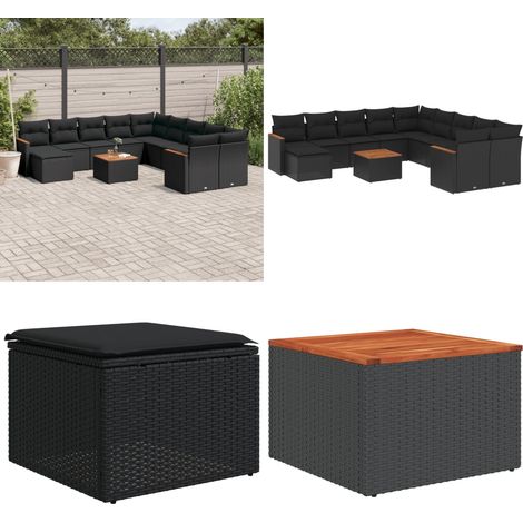 Salon de jardin 12 pcs avec coussins noir résine tressée - Ensemble Salon De Jardin - Mobilier De Jardin - Salon Extérieur - Meubles De Jardin Design - Chaise Longue - Home & Living (1/5)