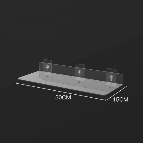 Étagère murale en acrylique transparent (30 cm x 15 cm) de 20 à 50 cm, idéale pour la salle de bain ou la cuisine. Support mural épais et transparent pour la décoration. (1/5)