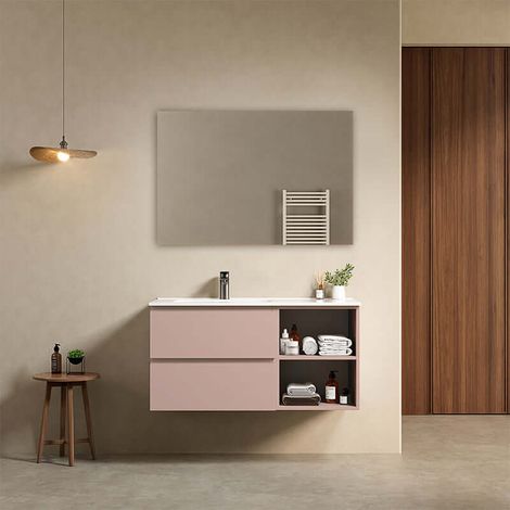 Mobile bagno sospeso 100 cm Rosa Retro Lavabo a Sinistra in Ceramica Specchio Quadro - Fiji Paint Plus (1/4)