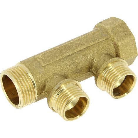 Nicoll – Collecteur laiton mâle-femelle 20-27 – 2 sorties mâle 15-21 – Matériau CW617 N conforme EN 12165 – Raccord Fluxo