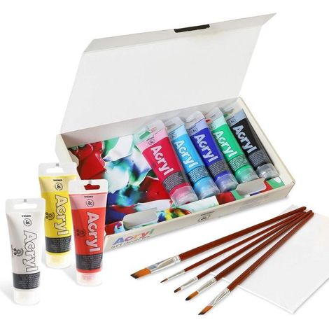 Coffret 8 peintures acrylique et accessoires (1/4)