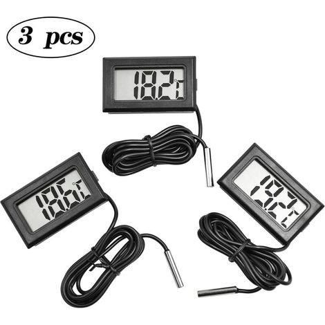 Juego de termómetros para acuario de 3 piezas, cable negro de 1 m + 2 pilas gratis (1/4)