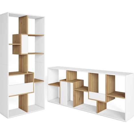 Skraut Home - Librería estantería, Estanteria libros de pared, 67x31x162cm, Con Almacenaje, Estilo Moderno, Blanco y roble (1/5)
