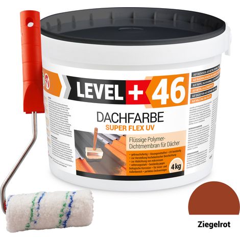 LEVEL+ Dachfarbe Sockelfarbe elastische L+46 ZIEGELROT - 4KG + Farbroller 10cm