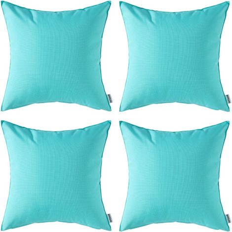 4 Pièces Housse de Coussin d'Extérieur en Polyester Doux Taie d'oreiller Imperméable Décoratif Confortable pour Maison Chambre Bureau Jardin Balcon 45x45 CM Vert d'eau (1/5)