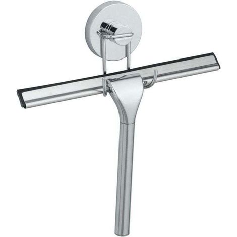 Raclette de douche et support mural , Fixation Vaccum-Loc® sans perçage, repositionnable, Charge jusqu'à 33kg, Acier inox, 25x 24,5x5 cm, Argent