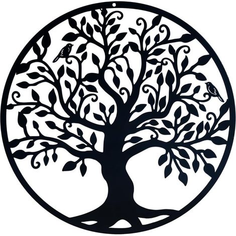 Décoration murale en métal - Arbre de vie - Décoration murale en métal pour arbre généalogique, décoration pour la maison, le bureau, la chambre à coucher, le salon (42 x 52 cm) (1/5)