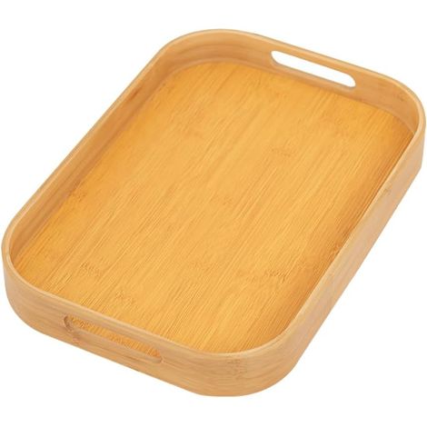 1 Plateau de service, bambou, poignées sécurisées, MDF, design rustique, cuisine salon