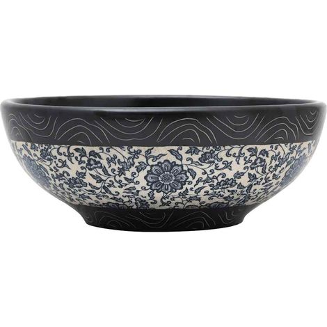 Maison Exclusive - Lavabo da Appoggio Nero e Blu Rotondo Φ41x14 cm Ceramica