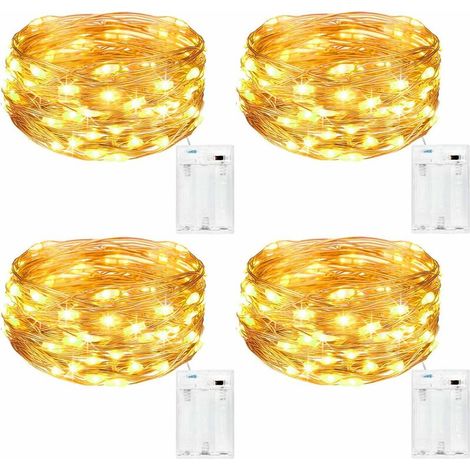 Guirlande Lumineuse [Lot de 4], Mini Guirlande LED a Pile 5m 50 LEDs Intérieur et Extérieur Décoration Lumière pour Chambre Noël Mariage Soirée Maison Jardin (Blanc Chaud) (1/5)