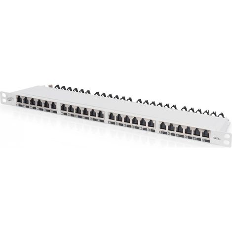 DIGITUS Panneau de Brassage - 19` - Cat-6A - 24 Ports RJ45 - Blindé - Panneau de Brassage LSA - Montage en Rack