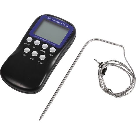 Thermomètre de Cuisine Digital avec Sonde Inox, Minuteur LCD, Plage 0-300°C, Noir, Idéal pour BBQ et Pâtisserie (1/5)