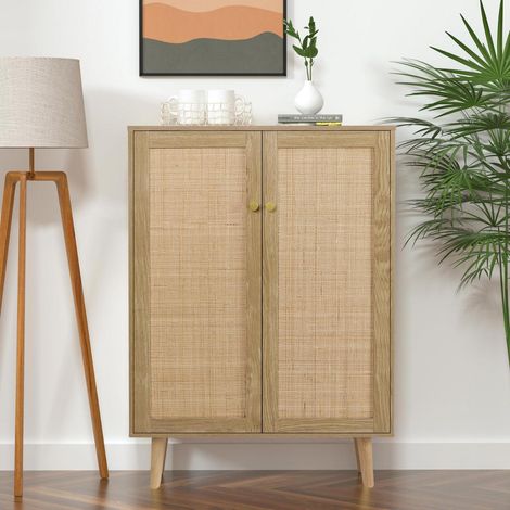 Küchenschrank mit Rattan Türen, Sideboard für Wohnzimmer, Flur, Esszimmer (1/5)