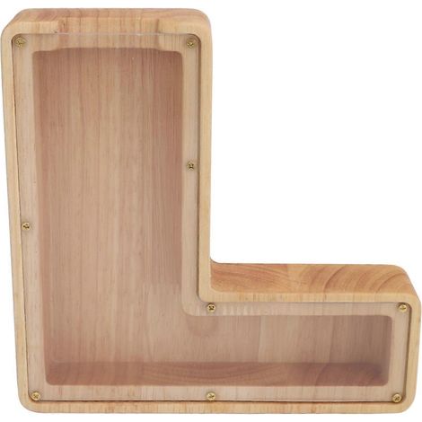 Tirelire en forme de lettre 18 x 18 x 3 cm en bois en forme de L boîte de rangement décorative pour outils (1/5)