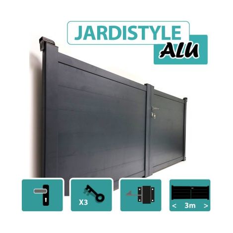Portail Aluminium Gris Anthracite - Plein - Largeur 3m - 1,80 mètre (1/4)