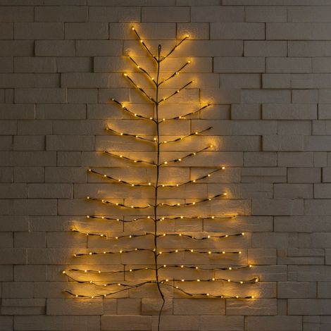 LED Weihnachtsbaum Wandbild für Außen mit Netzstecker - 136 LED - Wandbaum 120 x 100 cm warm weiß beleuchtet