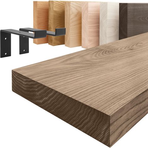 LAMO Manufaktur étagère murale en bois massif, bord régulier, étagère de rangement Original, Noisette / Noire 90cm, LWG-01-A-005-90ZS