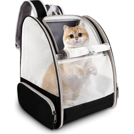 Sac de Transport Chiens et Chats, Sac à Dos en Maille pour Animaux Pliable Spacieux et Respirant avec Structure Métallique, Panier Stable et Confortable pour Voyage en Train (Noir) (1/5)