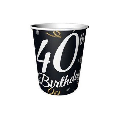 Bicchieri di carta per il 40° compleanno, 250 ml, 6 pezzi.