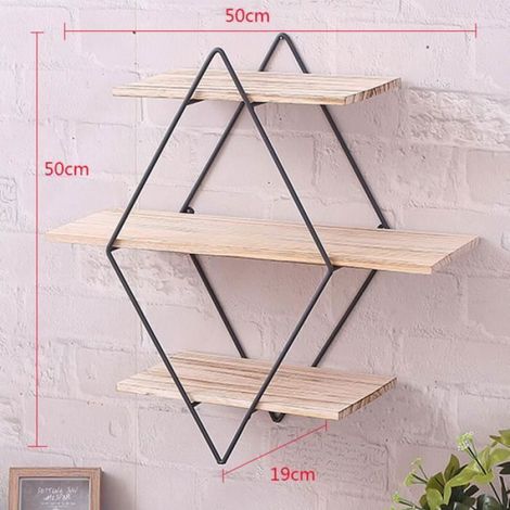 Etagère Mural - Rhombe - Bois Et Fer - 50x50x19 Cm - Salon (1/4)