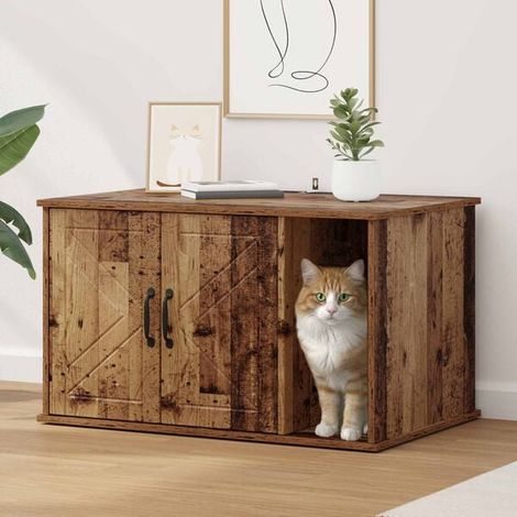 Maison pour chat en bois recyclé, 85 x 55 x 50 cm, bois d'ingénierie