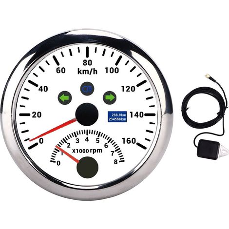 Compteur de vitesse GPS 85mm 160 km/h 0-8000 tr/min tachymètre jauge LCD rétro-éclairage rouge pour voiture bateau Yacht RV camion blanc (1/5)