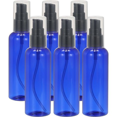 Lot de 6 flacons à pompe de voyage, 100 ml, étanches, rechargeables, vides avec pompe pour shampooing, articles de toilette, lotion, crème, bleu (1/5)