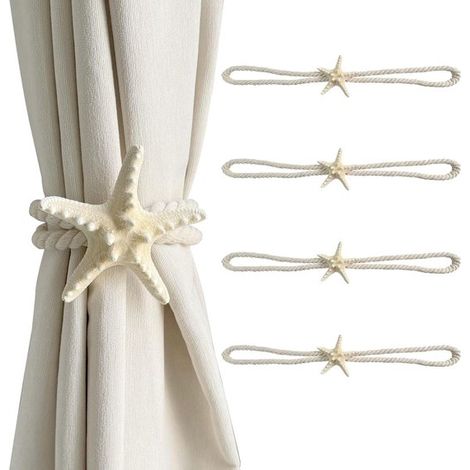 4 alzapaños de cortina con forma de estrella de mar natural,decoración de cortinas (estrella de mar nudosa) (1/5)
