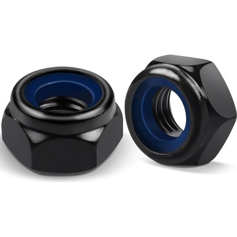 Ecrou M5 Inox, 200 Pièces Noir Écrou Inox Frein Acier Ecrous Hexagonal de Blocage en Nylon Filetage Métrique Standard Écrous Frein Vis Rondelle Boulon (1/5)
