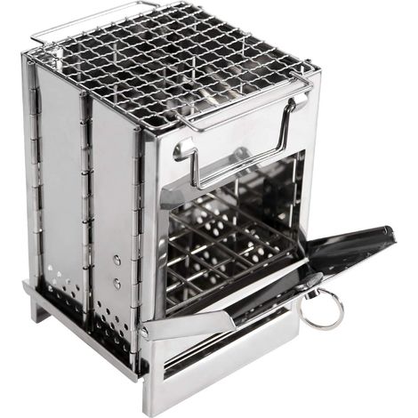 Estufa de camping plegable de acero inoxidable 304, estufa portátil pequeña para mochileros, ideal para senderismo, camping, picnic y barbacoa. (1/5)