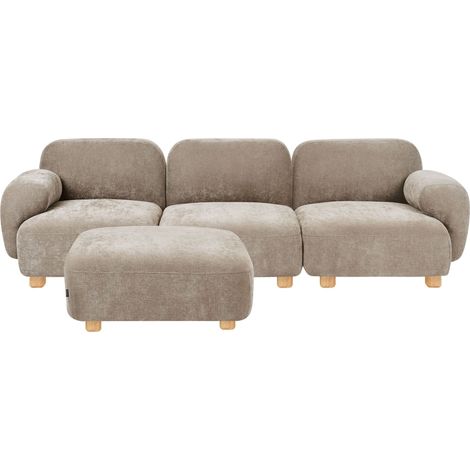 Divano modulare a 3 posti in tessuto con pouf tre elementi idrorepellente gambe in legno beige Amli (1/5)