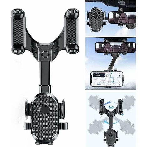 Support Téléphone Voiture - Téléphone Support pour Rétroviseur - Téléphone Support Pivotant 360° Rétractable pour Rétroviseur Automobile (1/4)