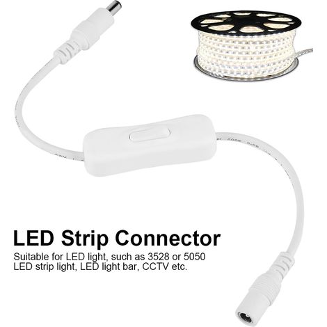 Lot de 5 connecteurs d'alimentation CC de 28,5 cm avec interrupteur marche/arrêt pour rubans LED blancs (1/5)