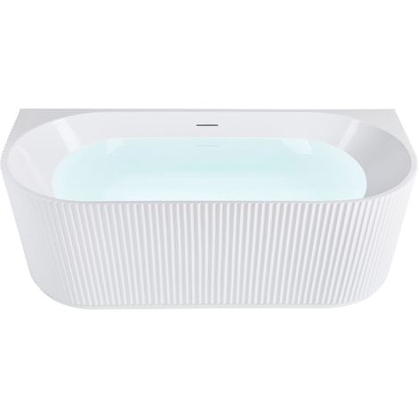 Vasca moderna da parete ovale 170 x 80 cm Acrilico finitura scanalata Bagno Bianco opaco Gocta