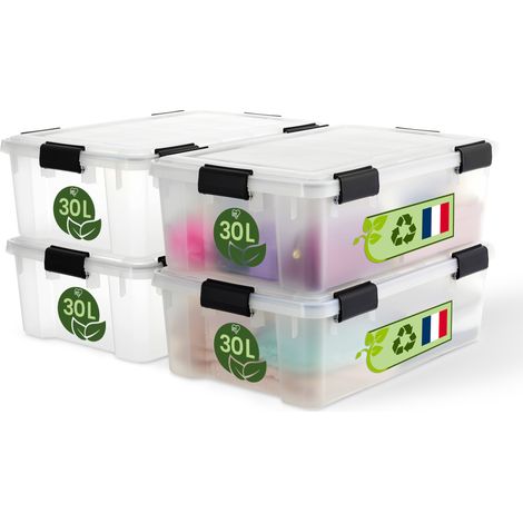 Iris Ohyama, luftdichte Kunststoff-Aufbewahrungsbox, 30L, 4er-Set, transparent, WSB-30